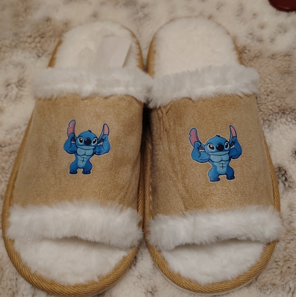 Cozy Tan Slippers with Blue Character Design